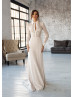 Long Sleeves Beaded Ivory Lace Wedding Dress